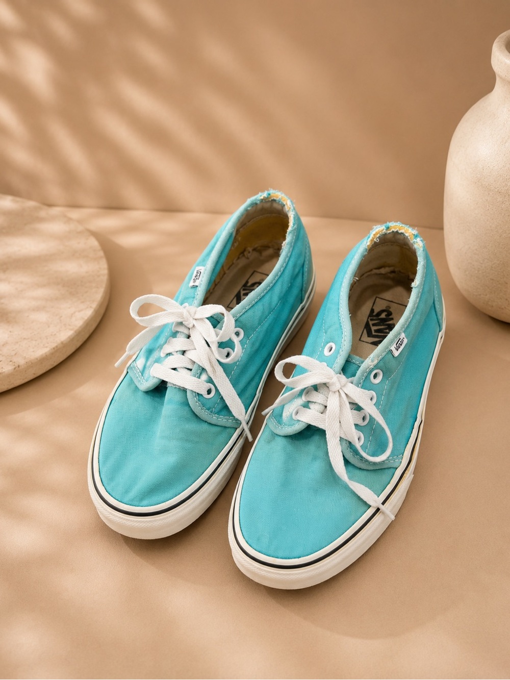 Vans Turquoise Aqua Canvas Sneakers Distressed Coastal Skater Shoes Women 7